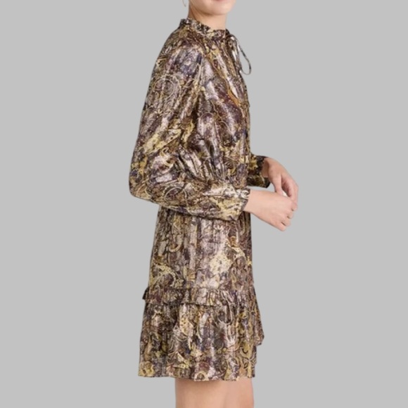 NWT BA&SH Capi Lady Metallic Lame Paisley Ruffle Puff Long Sleeve Dress Size M - Picture 5 of 14